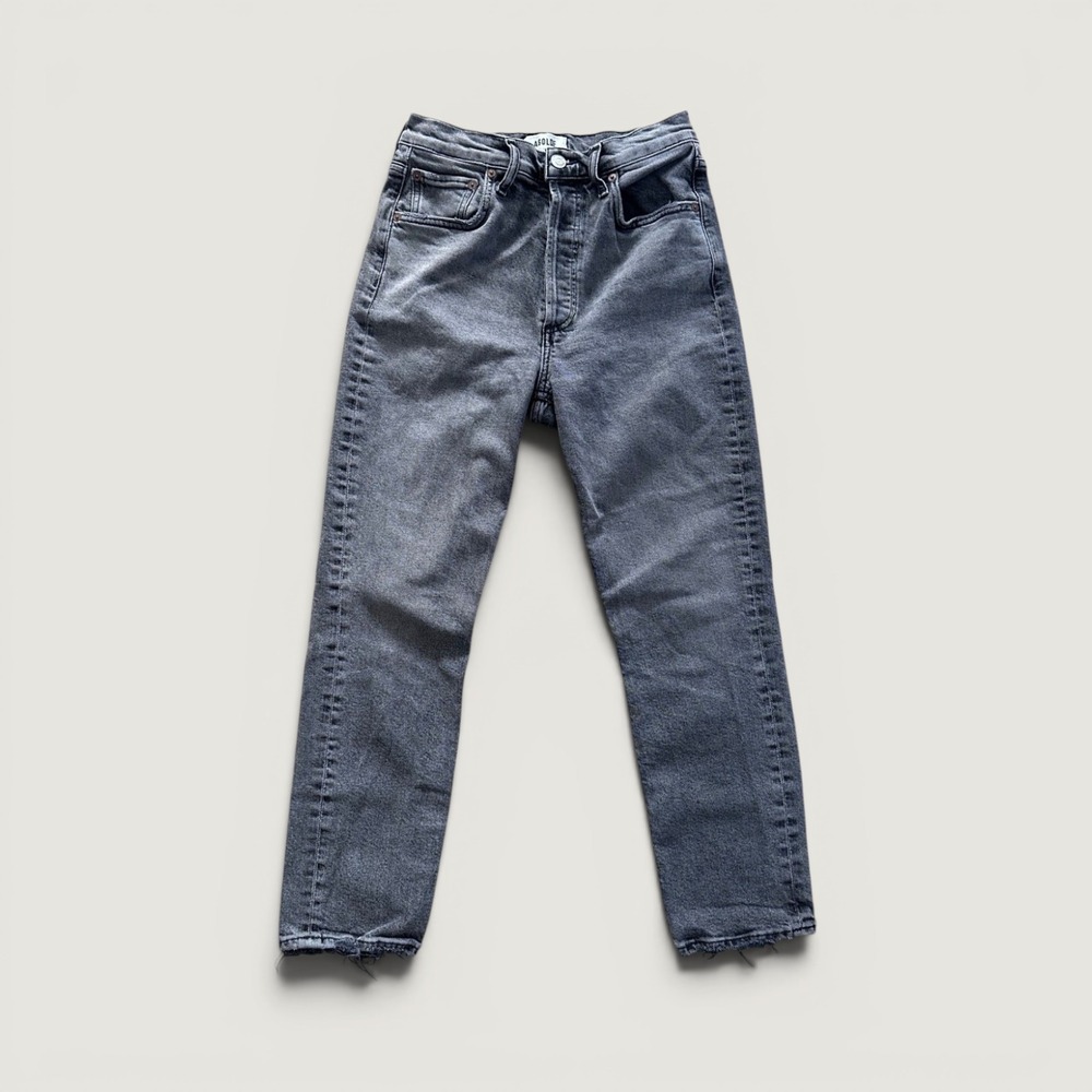 AGOLDE Los Angeles High Rise Slim Straight Jeans Washed Grey Frayed Hem Sz 26